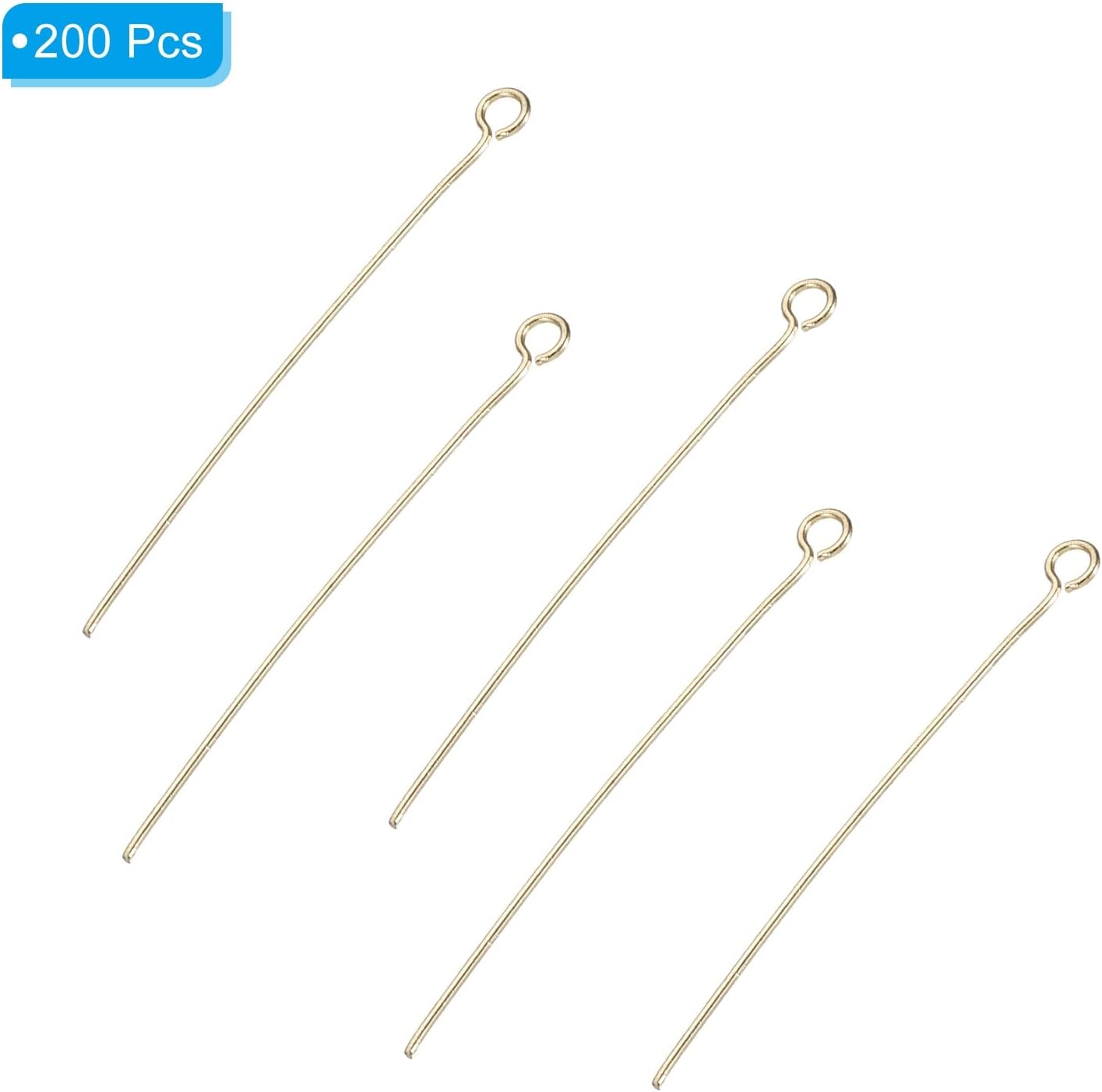 PATIKIL 200Pcs 304 Stainless Steel Jewelry Eye Pins 40mm 22 Gauge Gold Open Eye Pins for Jewelry Making DIY Craft Necklaces Bracelets Earrings image 3