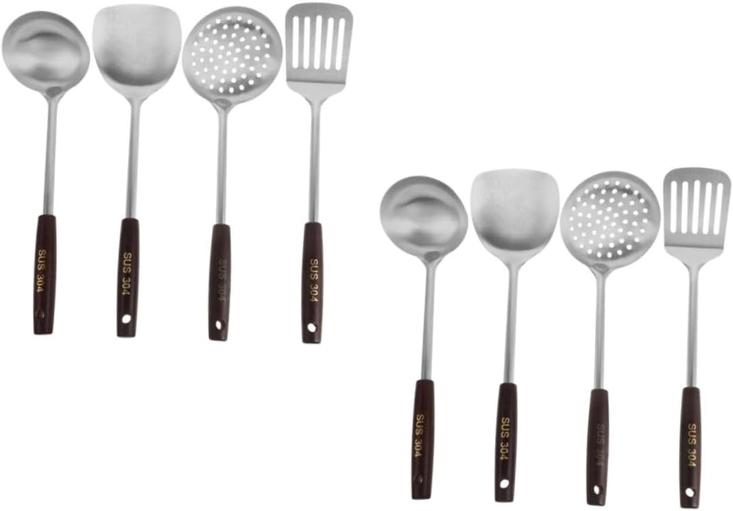 Mobestech 2sets Stainless Steel Wok Spatula Spoons Wok Metal Spatula Wooden Spoons for Cooking Cooking Utensils Soup Ladle Soup Ladle Large Kitchen Tools Kitchen Tool Stainless Steel 4pcs*2