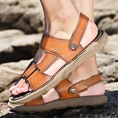 Sandals Men ' s Cowhide Casual Beach Shoes Genuine Leather Thick Sole Anti Slip Male Toe Shoes Black Brown(43)2