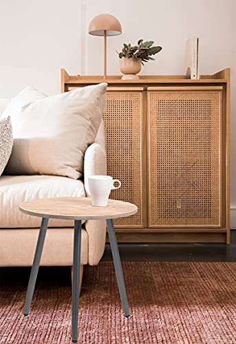 Side Table, Round End Table Wood Nightstand Metal Small Accent Table Home Decor for Living Room, Bedroom, Balcony