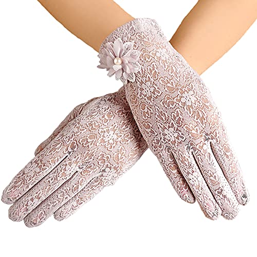 URSFUR Women Summer Lace Gloves Wedding Outdoor Sun UV Protection Gloves with Small Flower Purple