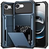 TOPAUX for iPhone 16e Wallet Case Hold 1 to 5 Credit Card Holder Flip Cover ID Slot Back Pocket Compartment Dual Layer Shockproof TPU Bumper Anti-Scratch Protective Hard Shell for iPhone 16e Navy Blue