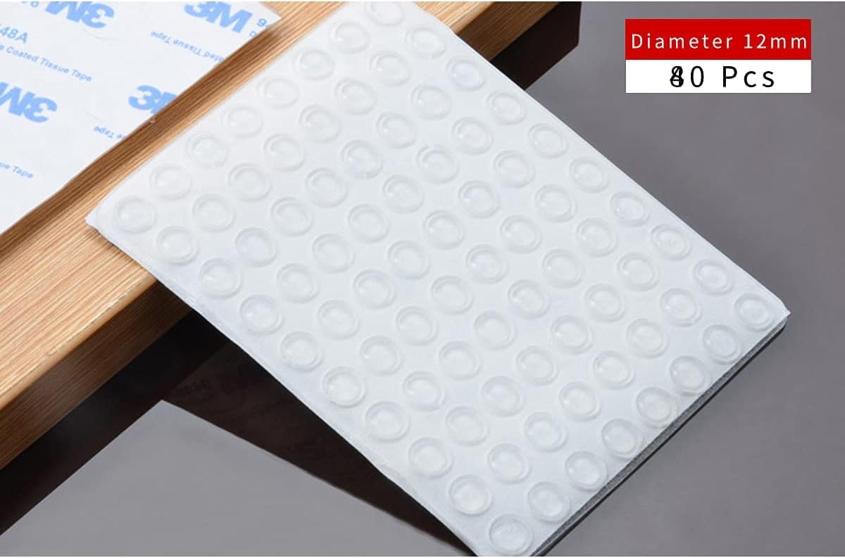 80 Pcs Rubber Bumper Pads, 8x1.8mm Self-Adhesive Mute Clear Adhesive Buffer Pads for Cabinet Door Table Drawer Toilet Lid