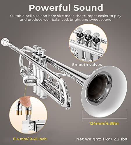image for Trumpet, Bb Standard Trumpet Brass Silver Student Trumpet Instrument f