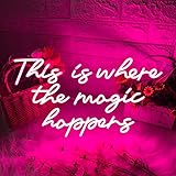This is Where The Magic Happens Neon Signs Wall Decor Hot Pink Large LED Custom Neon Light for Wedding Anniversaries Backdrop Hand Made Neon Light Up Sign for Birthday Gift for Women Engagement Wedding Party Neon Lights Beauty Salon Bar Store Girl Bedroom Decor 24x13'