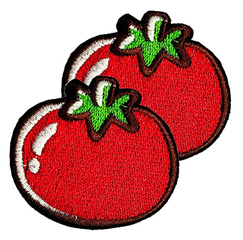 Fruit Food Cartoon Tomatoes Embroidered DIY Patches Applique Sew Iron on Patches Embroidery Clothes T-Shirt Jackets Hats Jeans Backpacks for Men Women Boys Girls (2 PCS)