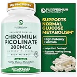 Premium Chromium Picolinate Supplement by PurePremium Supplements [100 Capsules, 200MCG] | Supports Weight Loss & Health Blood Sugar Levels | Aids Fat, Protein & Carbohydrate Metabolism