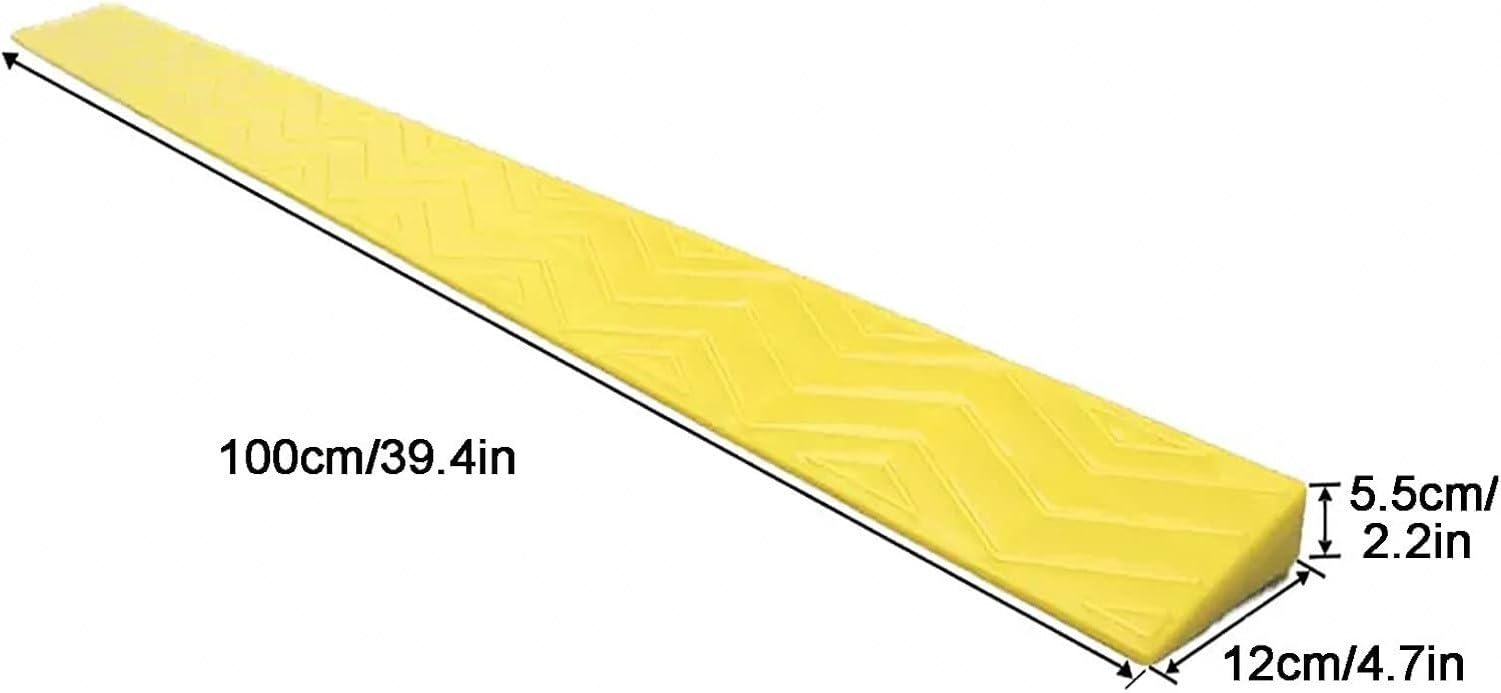 Przenośna rampa progowa 1-5,5 cm dla wózków inwalidzkich, do drzwi, łazienki, supermarketów, garażu, możliwość przycięcia, kolor beżowy, rozmiar 100x12x5,5 cm, Yellow, 100x12x5.5cm
