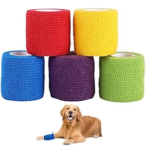 5 Rolls Pet Vet Wrap for Dogs Cats and Horse Self Adherent Bandage 2inch No Woven Elastic Cohesive Tapes for Finger…