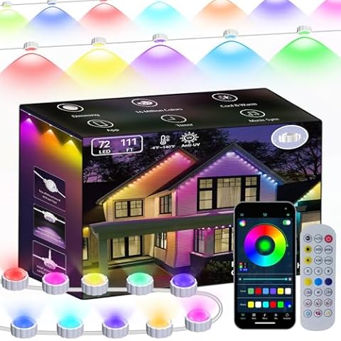 Honche Permanent Outdoor Lights Christmas Lights Outdoor Permanent Christmas Lights Multicolor Warm White Color Changing 213 Modes Waterproof Music Sync Timer Dimmable 99ft with 72 Lights Cover