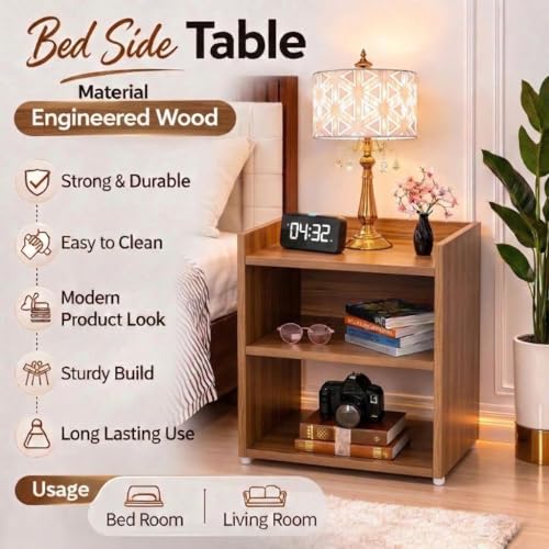 Image of SPYDER CRAFT 2 Tier Engineered Wood Bedside Table for Bedroom|Wooden Modern Side Tables for Bedroom|Side Table for Bed Room|Corner Table for Bed Room (Finish Color -Noce Lyon, DIY(Do-It-Yourself))