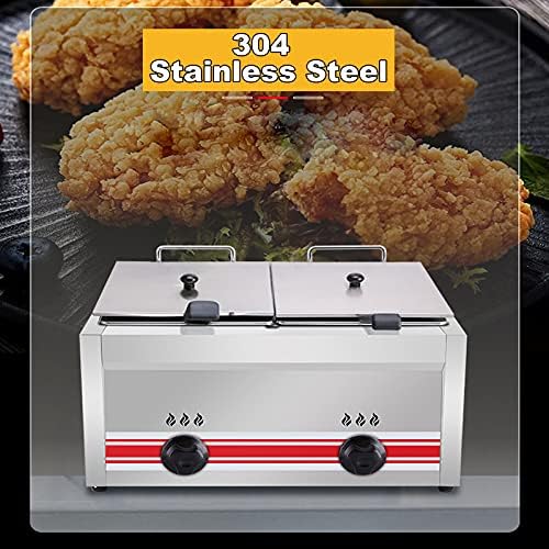 10L 20L 30L Stainless Steel Lpg Fryer, Commercial Gas Fryer, Adjustable Firepower, For Fries, Donuts, Fish, Detachable Basket And Lid, Non-Stick Coating, Easy To Clean ((Lpg) 10L)
