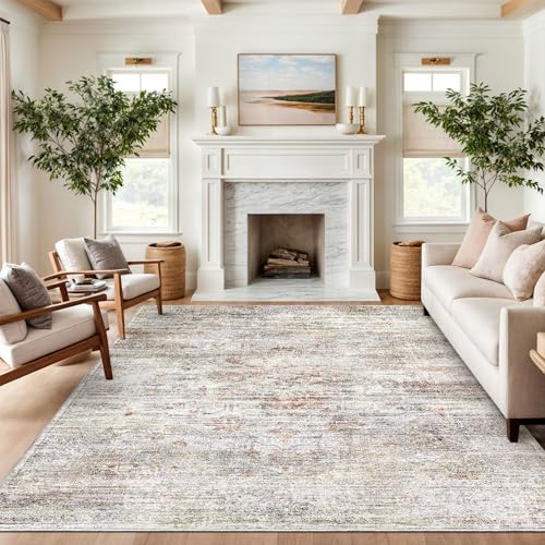 Rugland 5x7 Area Rugs - Stain Resistant Washable Rug, Anti Slip Rugs for Living Room, Vintage Tribal Area Rugs(TPR11-Rust/Grey, 5'x7')