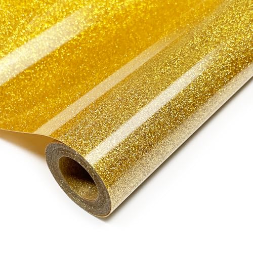 Image of Glitter Iron On 12in X 8ft (Golden), HTV Heat Transfer Vinyl | Glitter HTV Easy to Cut & Weed, Glitter All Cutter Machine for Heat Vinyl Design, Glitter Iron on Vinyl for Cricut Machine