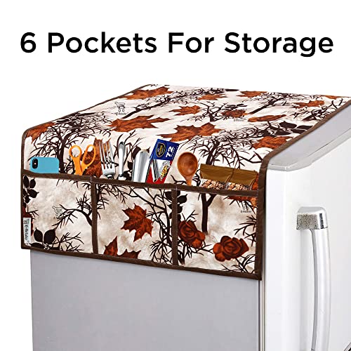 Image of Exclusive Combo Set of Appliances Cover (1 Pc. of Fridge Top Cover, 2 Pc. of Refrigerator Handle Cover and 3 Pc. Of Refrigerator Mat /Fridge Shelf Mat) (Color- Brown, Design-Floral, Set Contains- 6 Pcs. )