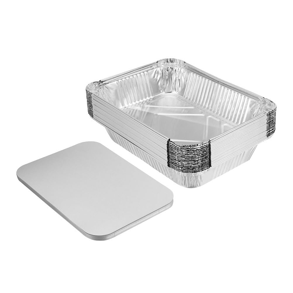 BESTONZON 20PCS Heavy Duty Thicker Aluminum Foil Pans with Board Lids for Cooking, Roasting, Baking - 22.9 X17 X4.6 cm