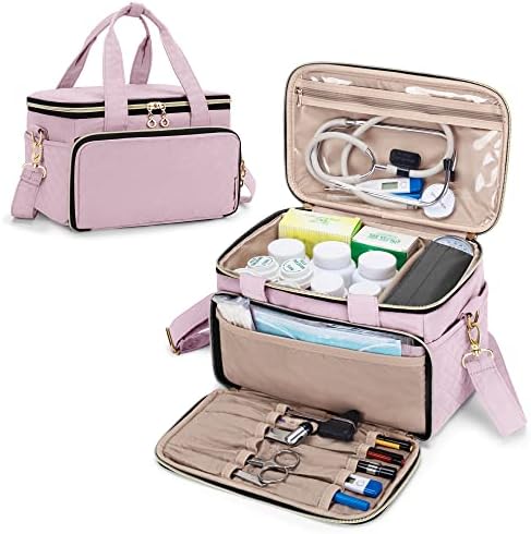 YARWO Medicine Organizer Bag Empty, Portable Pill Bottle Storage Organizer for Emergency Medical Supplies, First Aid Kit Shoulder Box Perfect for Home Storage, Travel, Outdoor, Pink (Bag Only)