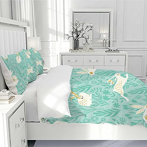 Parure de lit durable et douce housse de couette verte lapins - 5
