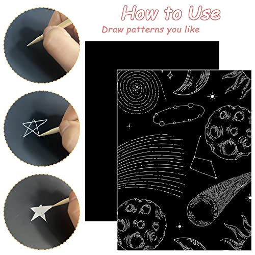 Ysglory Scratchboard Paper, 30 Pieces Black Scratch Off Art Paper Set Kids Adults Black Coated Scratchboard Craft Kits Scratch Painting Note with Wooden Stylus for DIY Gifts Birthday Party Supplies