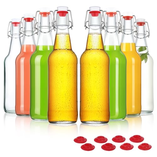 Image of YEBODA 16 oz Clear Swing Top Glass Bottles with Airtight Lids, 8 Pack