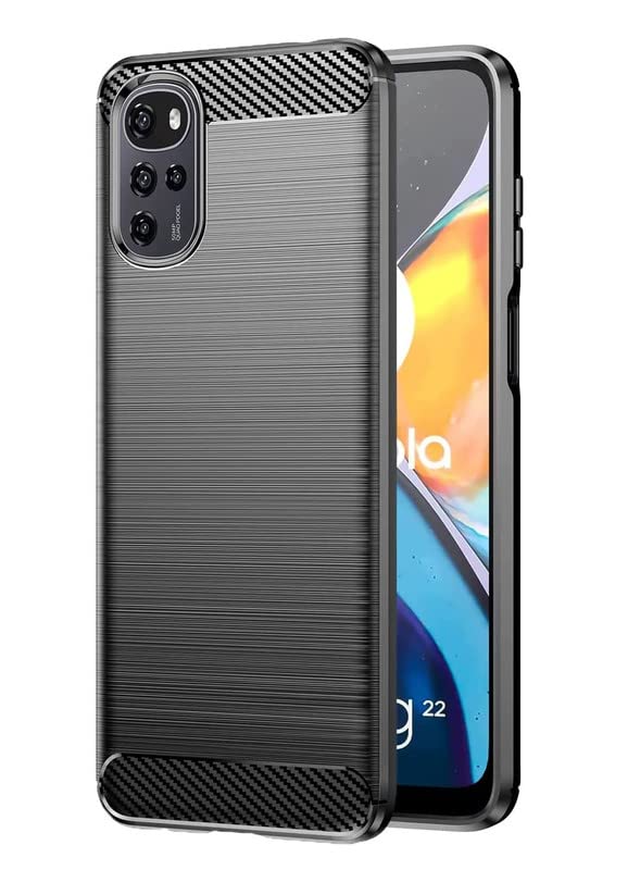 Image of NPRC Hybrid Ultra Slim Protective Case TPU Non-Slip Carbon Fiber Texture Shockproof Case Cover for Moto G22 - Black