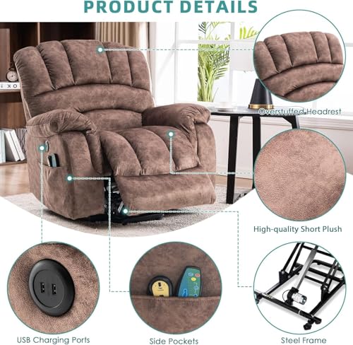 Sillón Eléctrico Plegable Tela Marrón miniatura 5