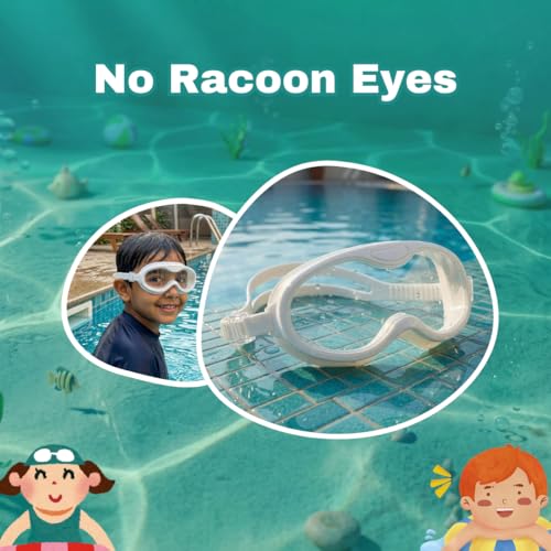 Image of BURNLAB Swimming Goggles for Kids, Clear Vision Pool Goggles for Boys & Girls, Easy Adjustable Strap (white)