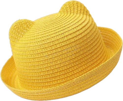 Strohhut, niedlicher Babyhut mit Ohren, Sommerhut für Mädchen, Jungen, Sonnenschutz, Sonnenhut, Strandhut