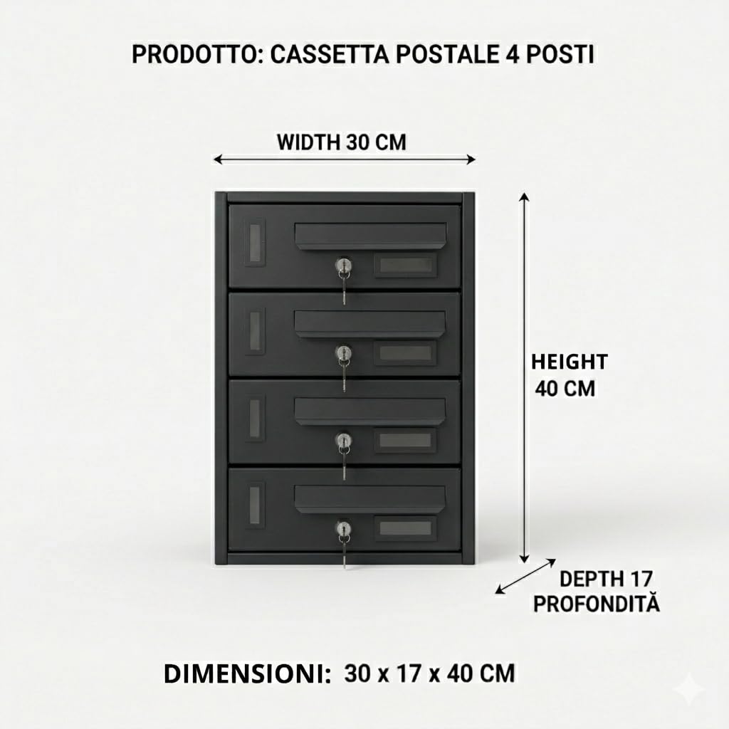Cassetta postale condominiale da muro buca lettere componibile "Made in Italy" (4 Posti, Antracite)