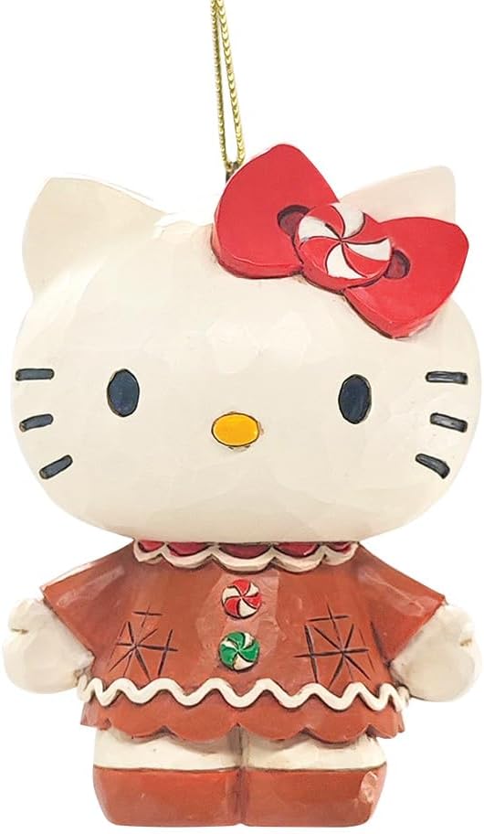 Enesco Sanrio by Jim Shore Hello Kitty Dressed in Gingerbread Hanging Ornament- Stone Resin Hand Painted Crafted Collectible Hello Kitty Figurines Christmas Tree Ornaments, 3.5 Inch