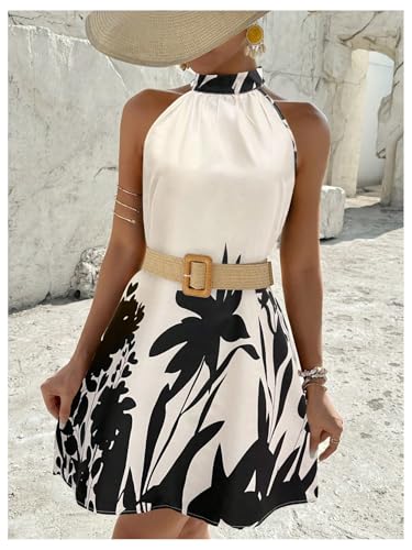 Image of Floerns Women's Geo Print Halter A Line Dress Sleeveless Vacation Short Dresses