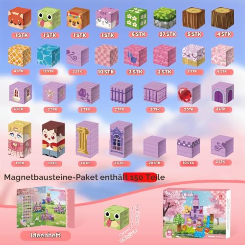 Gryxpox 150 Stück Magnetblöcke, magnetische Bausteine, Magnetblöcke für Kinder von 4 bis 8 Jahren, magnetische Würfel… – Ansicht 2