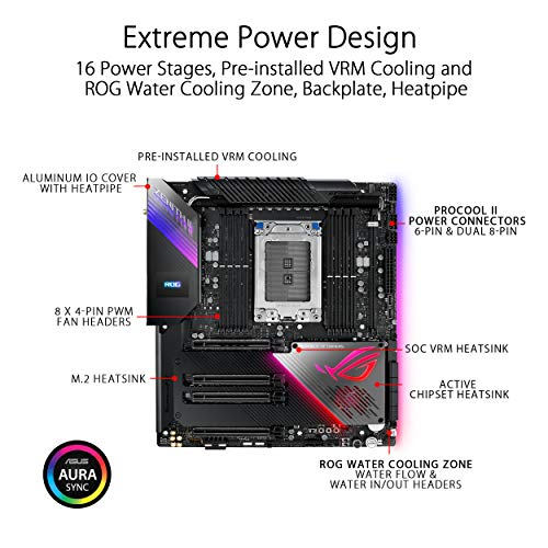 ASUS ROG Zenith II Extreme Scheda Madre AMD TRX40 E-ATX per Threadripper 3 Gen, 16 Fasi di Alimentazione, PCIe 4.0, Wi-Fi 6, LAN 10 Gbps, USB3.2 Gen 2x2, 5x M.2, SATA e Aura Sync RGB