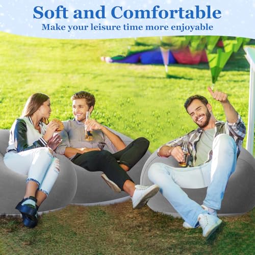 Image of Realspring Inflatable Bean Bag Chairs Outdoor Blow up Camping Chairs Inflatable Lazy Sofa Folding Portable Bean Bag Loungers Couch for Movie Night(Dark Gray,6 Pcs)