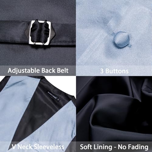 Image of Barry.Wang Vest for Men Business /Leisure Dress Suit Vests V-neck 2 Pockets Wedding Party Tuxedo Satin Waistcoat