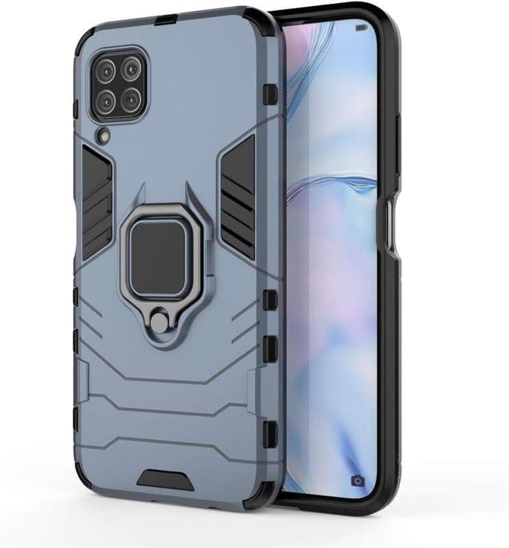 Robot Shockproof Soft TPU and Hard PC Back Cover with Ring Case for Huawei P40 lite 4G - Blue