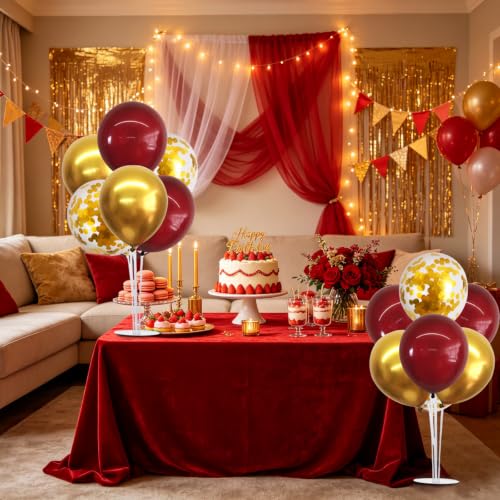 Image of TONIFUL 6 Set Wine Red Gold Balloon Stand Balloon Centerpieces for Table
