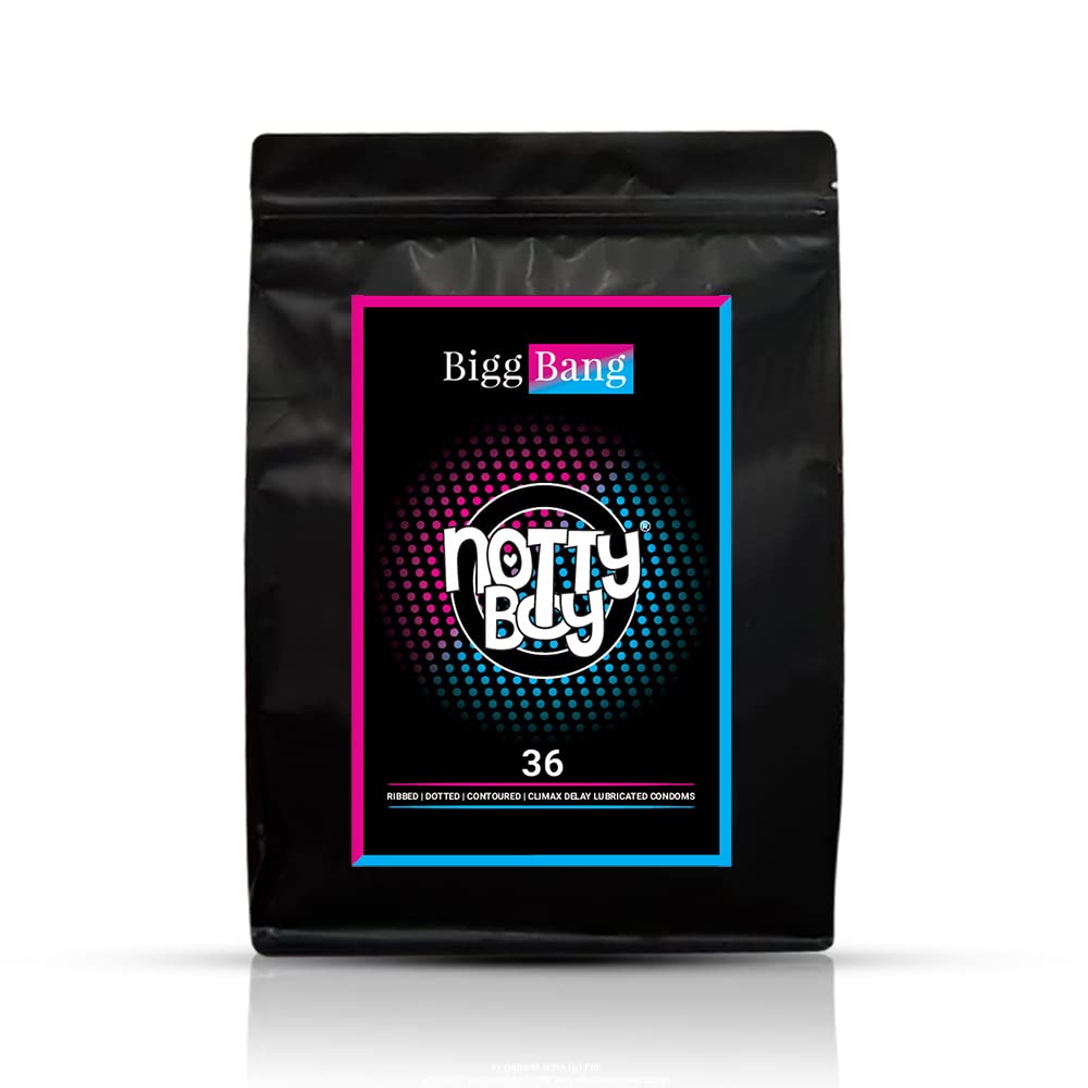 NottyBoy BiggBang 4 in 1 - (Dotted | Ribbed | Contoured Shaped | Extra Time) | Lubricated Semi-Transparent | Long Lasting Pleasure | Extended Duration Condoms – Pack of 36