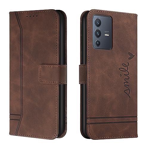 Lihondar Kompatibel mit Vivo V23 5G Hülle, Handyhülle Vivo V23 5G, Leder Klappbar Schutzhülle Tasche Wallet mit Brieftasche [Standfunktion] Cover Flip Case Klapphülle (Braun)