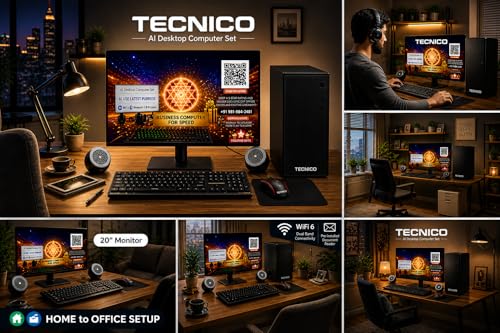 Image of TECNICO Desktop Computer Set, Windows 11 Intel Core I5-2400, 8GB RAM, 128GB SSD, 20-Inch Monitor, Keyboard, Mouse, Speakers