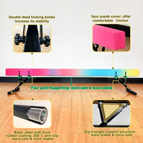 MARFULA Adjustable Balance Beam 8 ft Gymnastic Beam Adjustable Height for Kids and Teenage of All Gymnastic Levels, Gymnastic Training Beam Gymnastic Equipment for Athlete Home and Gym Club Use