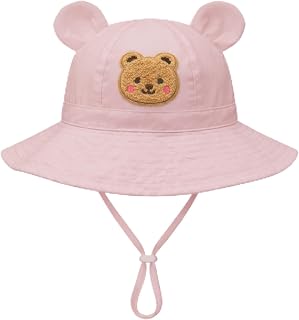 Baby Toddler Sun Hat Wide Brim Baby Bucket Hats with Bear Ears Infant Beach Hat, Bear Face Sun Hat for Toddlers Summer 0-4T