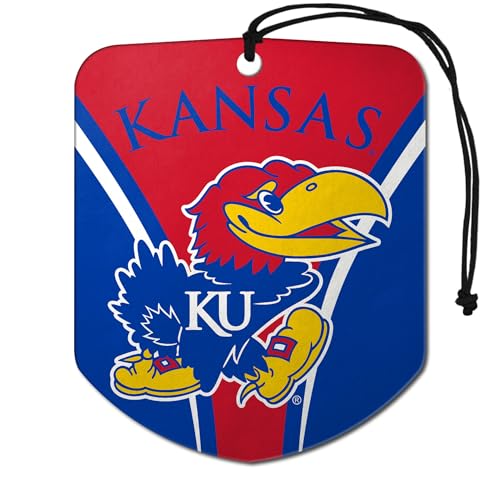 FANMATS 61615 NCAA Kansas Jayhawks Hanging Car Air Freshener, 2 Pack, Black Ice Scent, Odor Eliminator, Shield Design with Team Logo