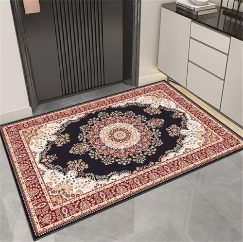 Tapis de salon confortable et durable rouge style rétro 200x260