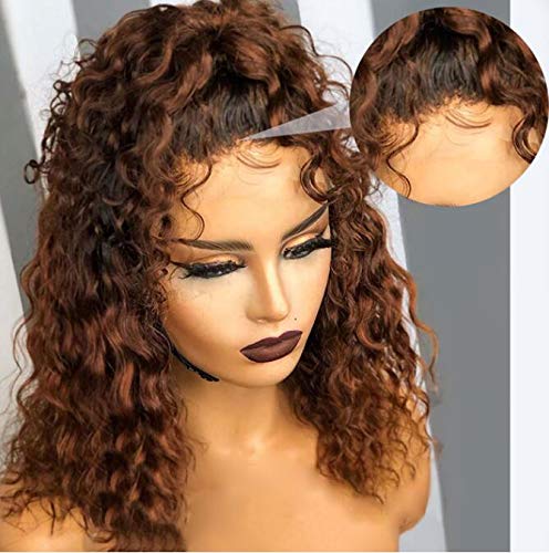 Ombre Color Short Water Wave Bob Wig13x6 Curly HD Lace Front Human Hair Wigs With Baby Hair Plucked Remy Brazilian Lace Bob Wigs 150% Density 1B/30 Color (12 Inch)