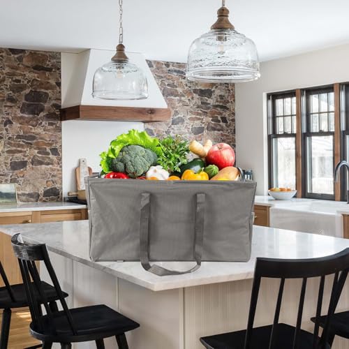 Collapsible Reusable Grocery Bags, Foldable Shopping Tote Bags with Handles, Large Utility Tote Bag with Handy Pockets, Sturdy Grocery Basket for Kitchen, Shopping, Laundry, Travel, Campout Grey - Thumbnail 4