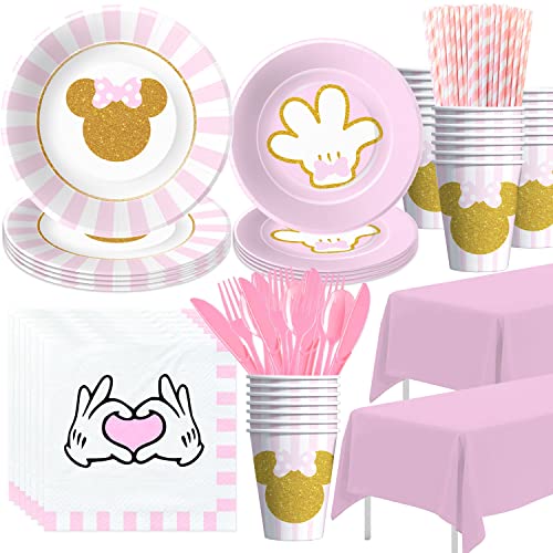 Minnie Birthday Party Supplies Tableware Minnie Theme Birthday Baby Shower Decorations Include Plate Napkin Cup Tablecloth