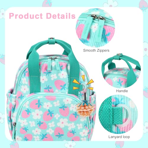 Image of Bluboon Toddler Backpack for Girls Boys 2-4 Cute 12 inch Preschool Kindergarten Backpacks Kids Daycare Bags School Travel (Pink Strawberry Flower - Mint Green, Age 2-4 (12 inch H not Fit A4 Folder))