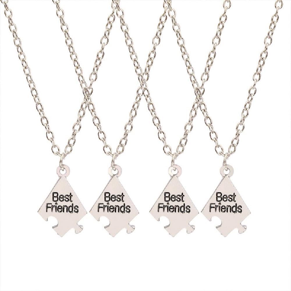 4/5/6/7/8 Pcs Multi Puzzles Best Friends Forever Necklaces Stainless Steel Engraved Heart Pendant Set Friendship Necklaces Gifts for BFF Women Men