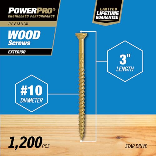 Image of Power Pro Exterior Wood Screws, #10 x 3in, 1200 Pieces, Bronze